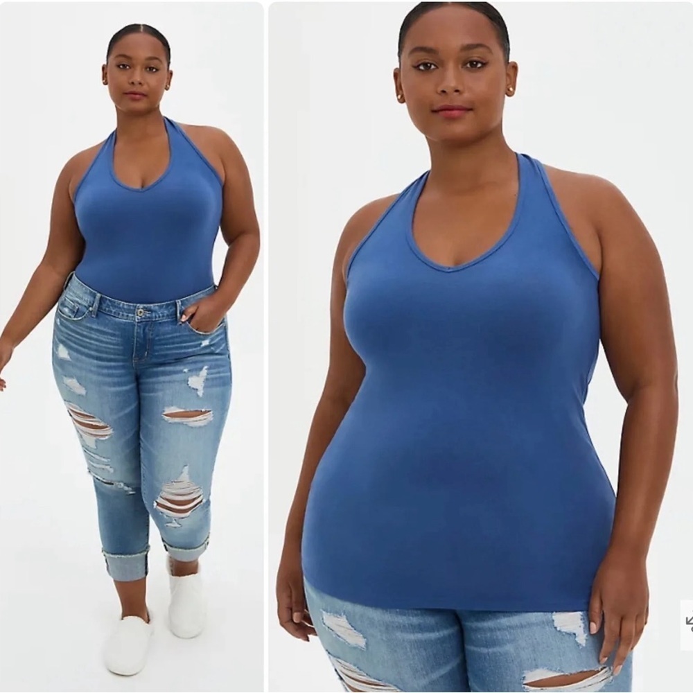 3/$22🩶 Torrid Foxy Halter Top Blue Tank Top Fitted Sexy Shirt Plus Sz 6X 30 NEW